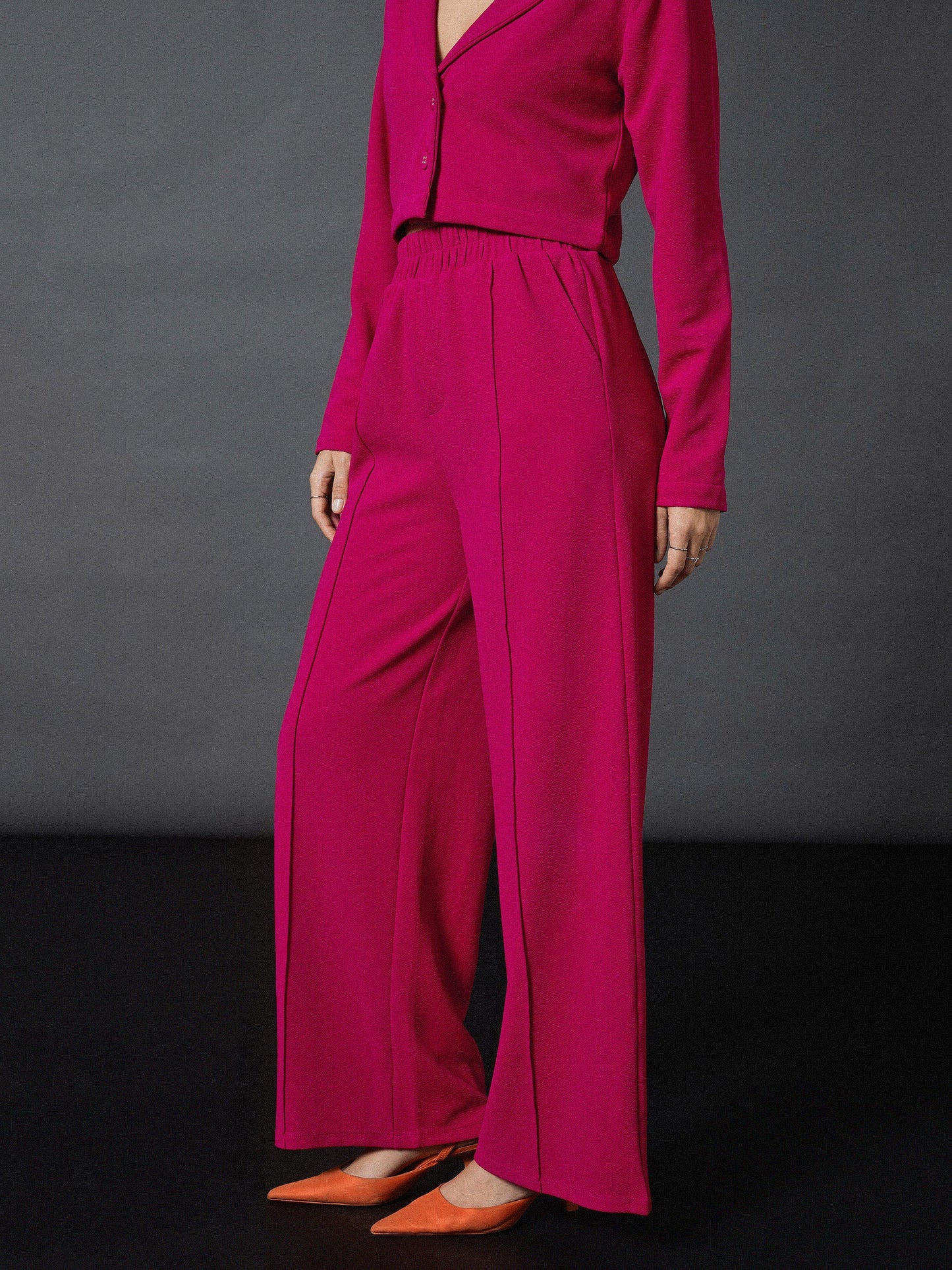 Pink Front Darted Palazzo Pants
