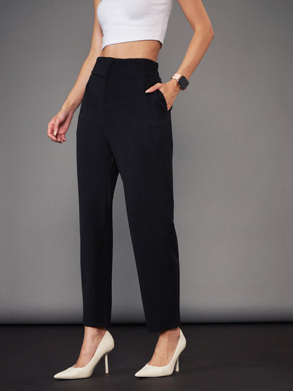 Black Front Pleated Tapered Pants