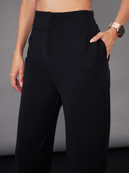Black Front Pleated Tapered Pants