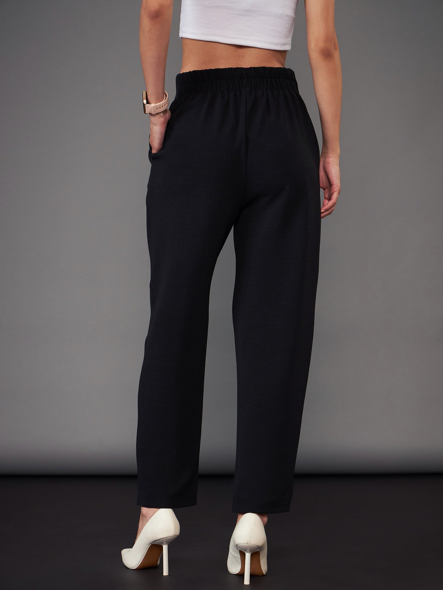 Black Front Pleated Tapered Pants