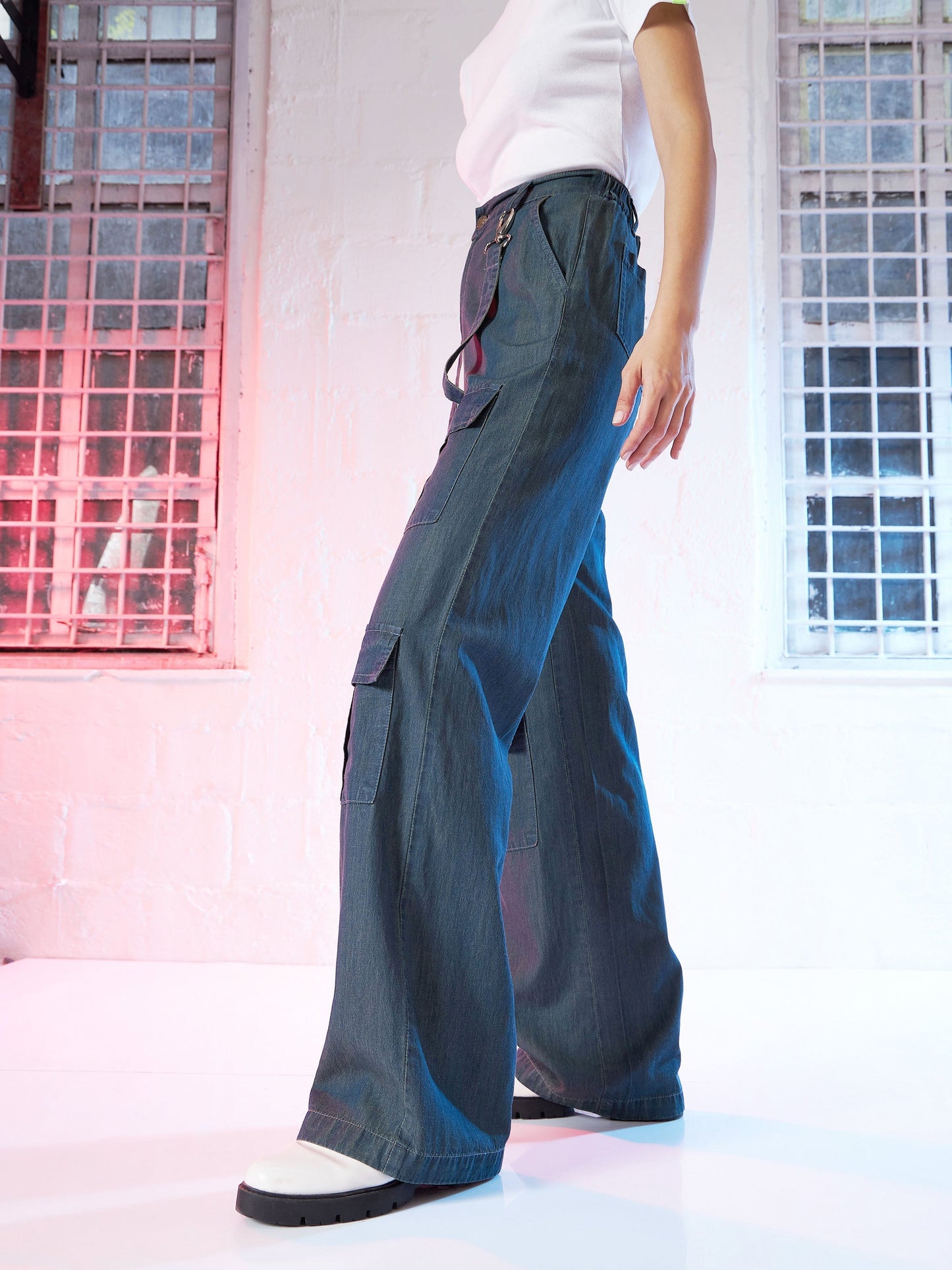 Navy Tencel Cargo Pants