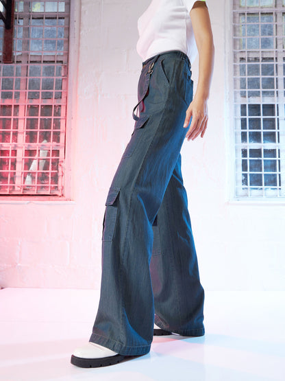 Navy Tencel Cargo Pants
