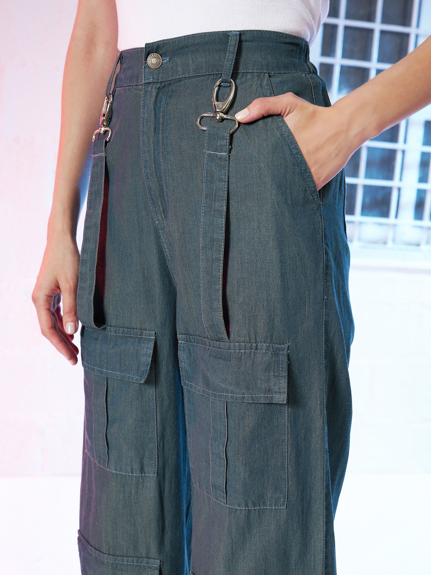 Navy Tencel Cargo Pants