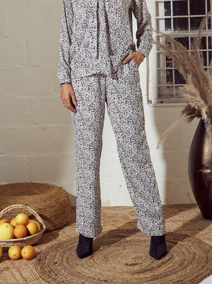 Cream Ditsy Floral Straight Pants