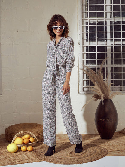 Cream Ditsy Floral Straight Pants