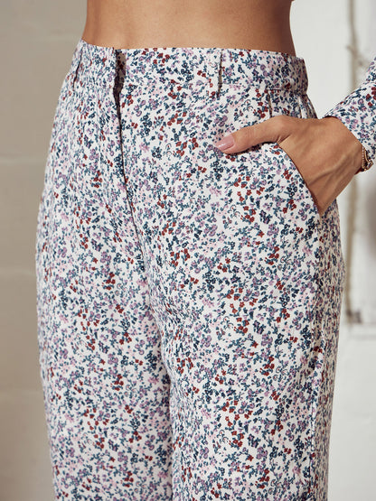 Cream Ditsy Floral Straight Pants