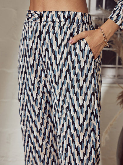 Beige Abstract Straight Pants