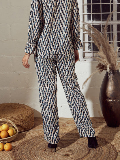 Beige Abstract Straight Pants