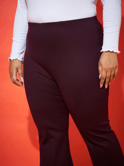 Burgundy Front Slit Hem Bell Bottom Trousers
