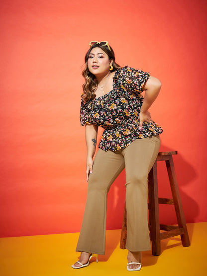 Brown Zipper Bell Bottom Trousers