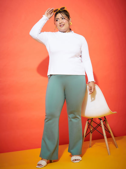 Sea Green Zipper Bell Bottom Trousers