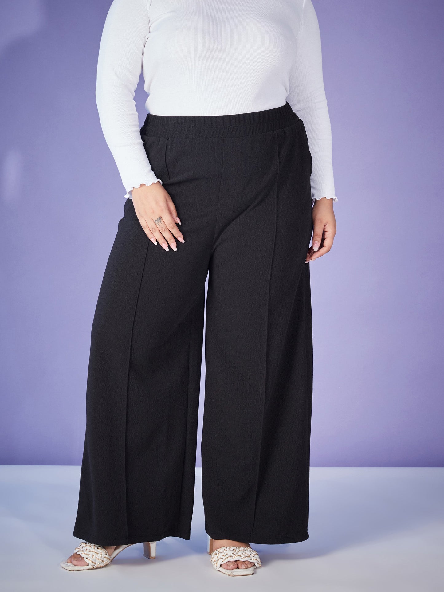 Black Elasticated Straight Pants