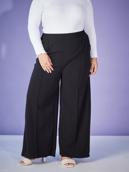 Black Elasticated Straight Pants