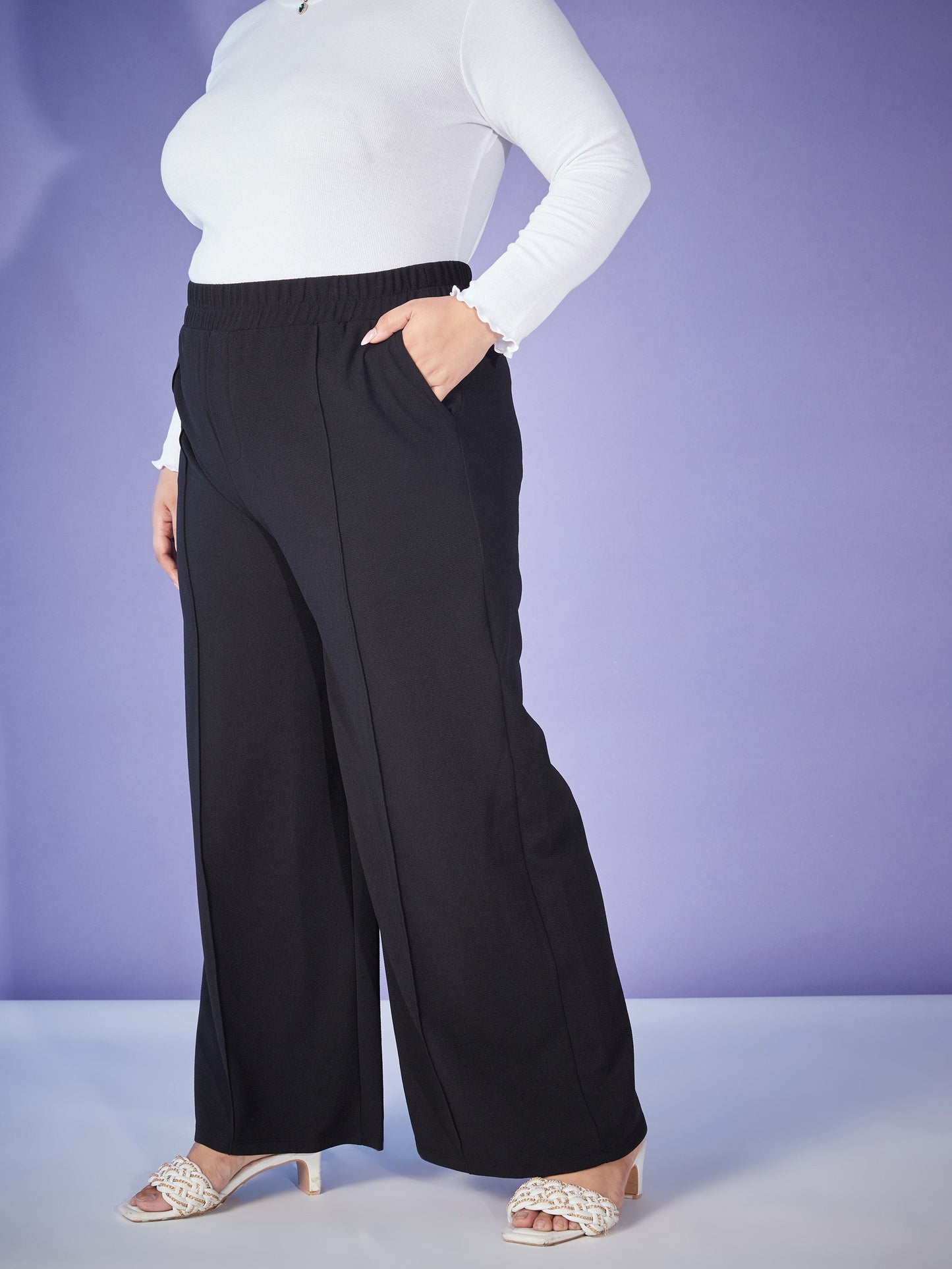 Black Elasticated Straight Pants