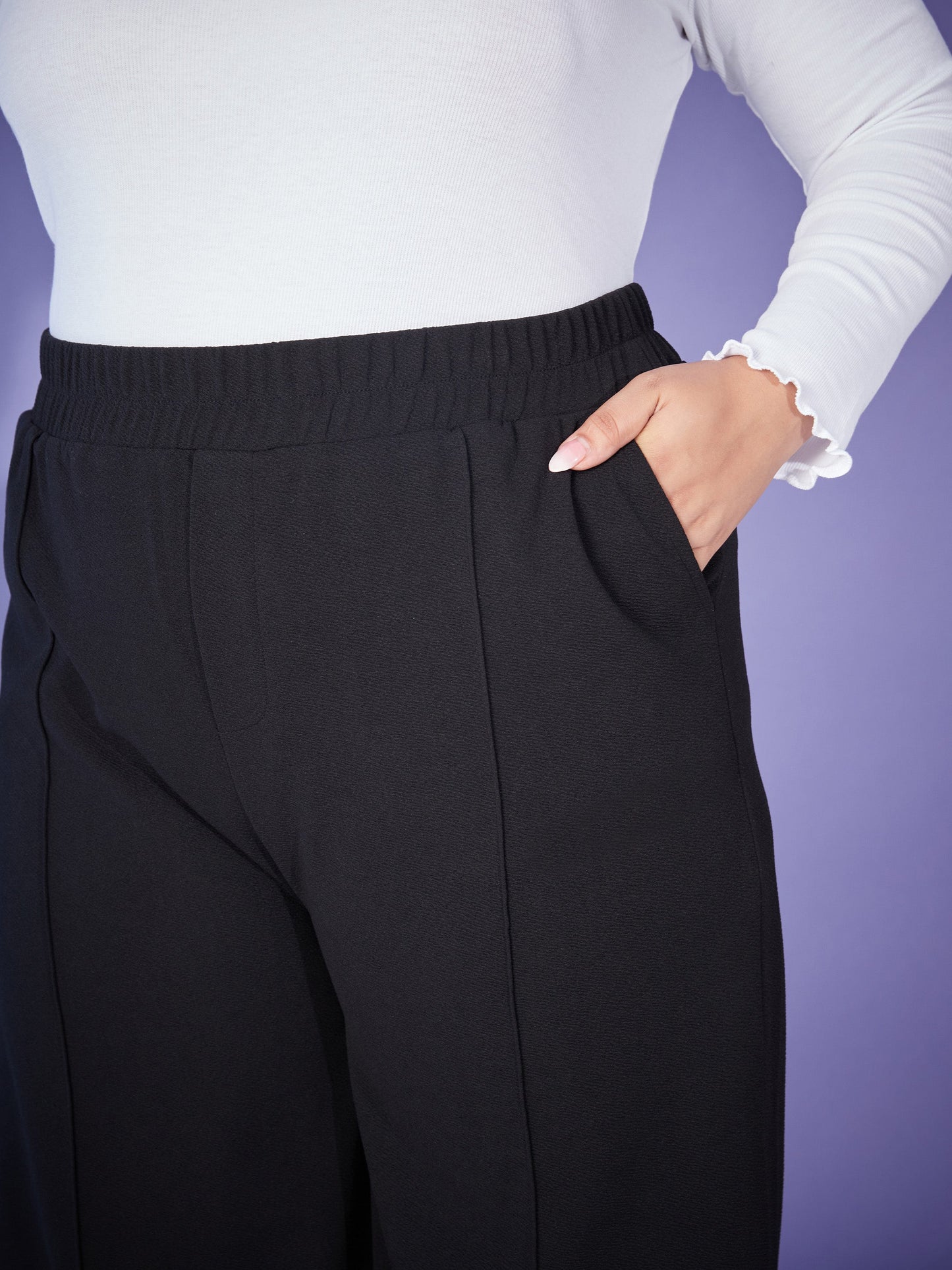 Black Elasticated Straight Pants