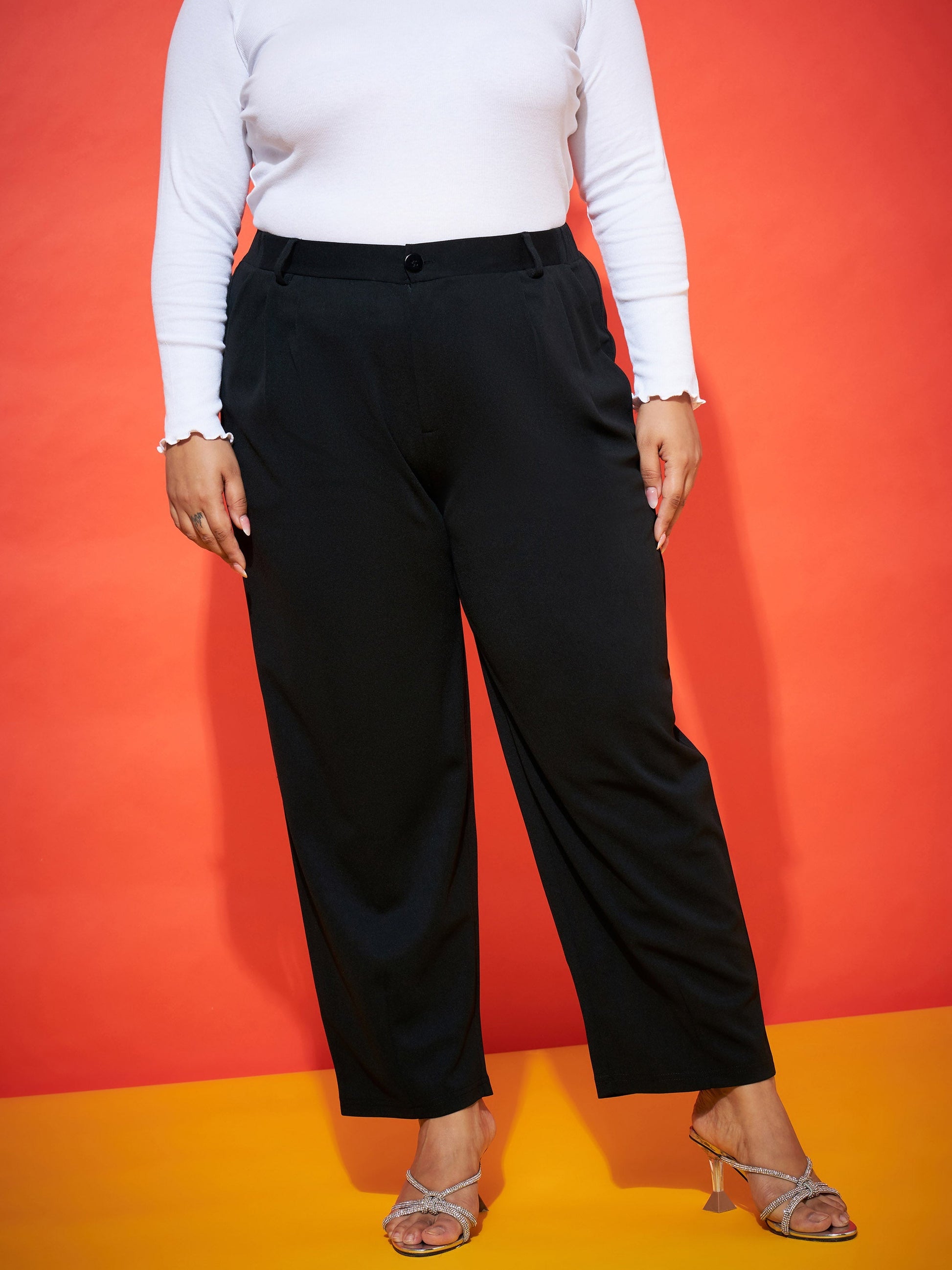 Plus size women's Black Polyester Black Balloon Fit Pants by Sassafras Curve for wholesale buyers, boutiques, resellers and bulk orders from