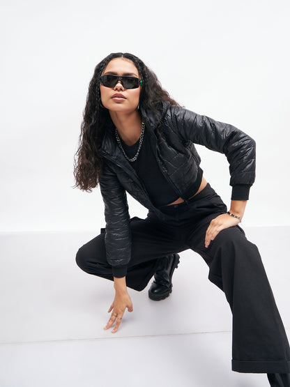 Women Black Box Pockets Straight Pants