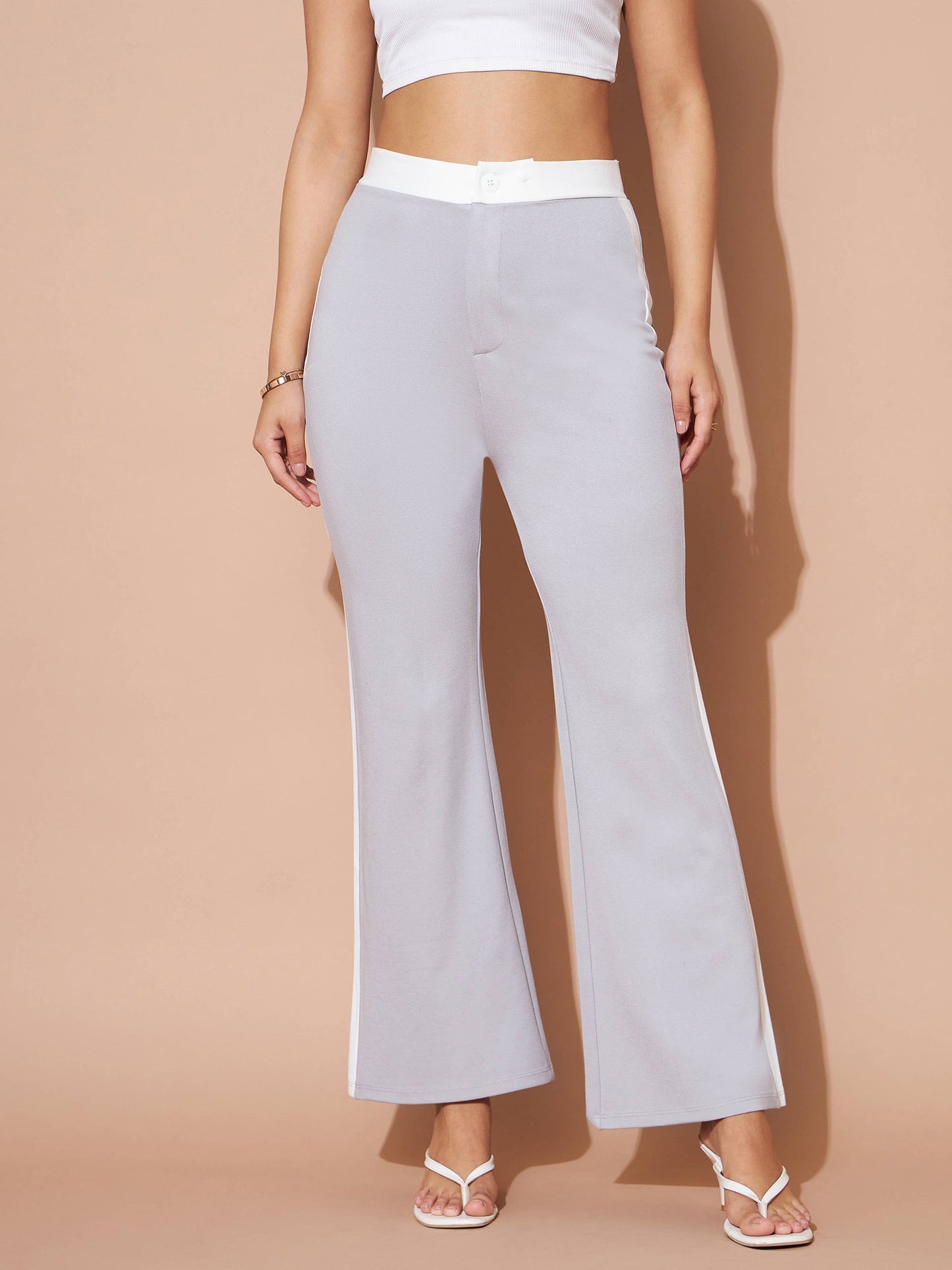 Grey And White Colour Block Pants