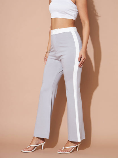 Grey And White Colour Block Pants
