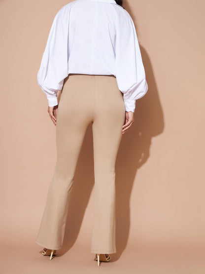 Beige High Waist Gold Show Buttons Pants