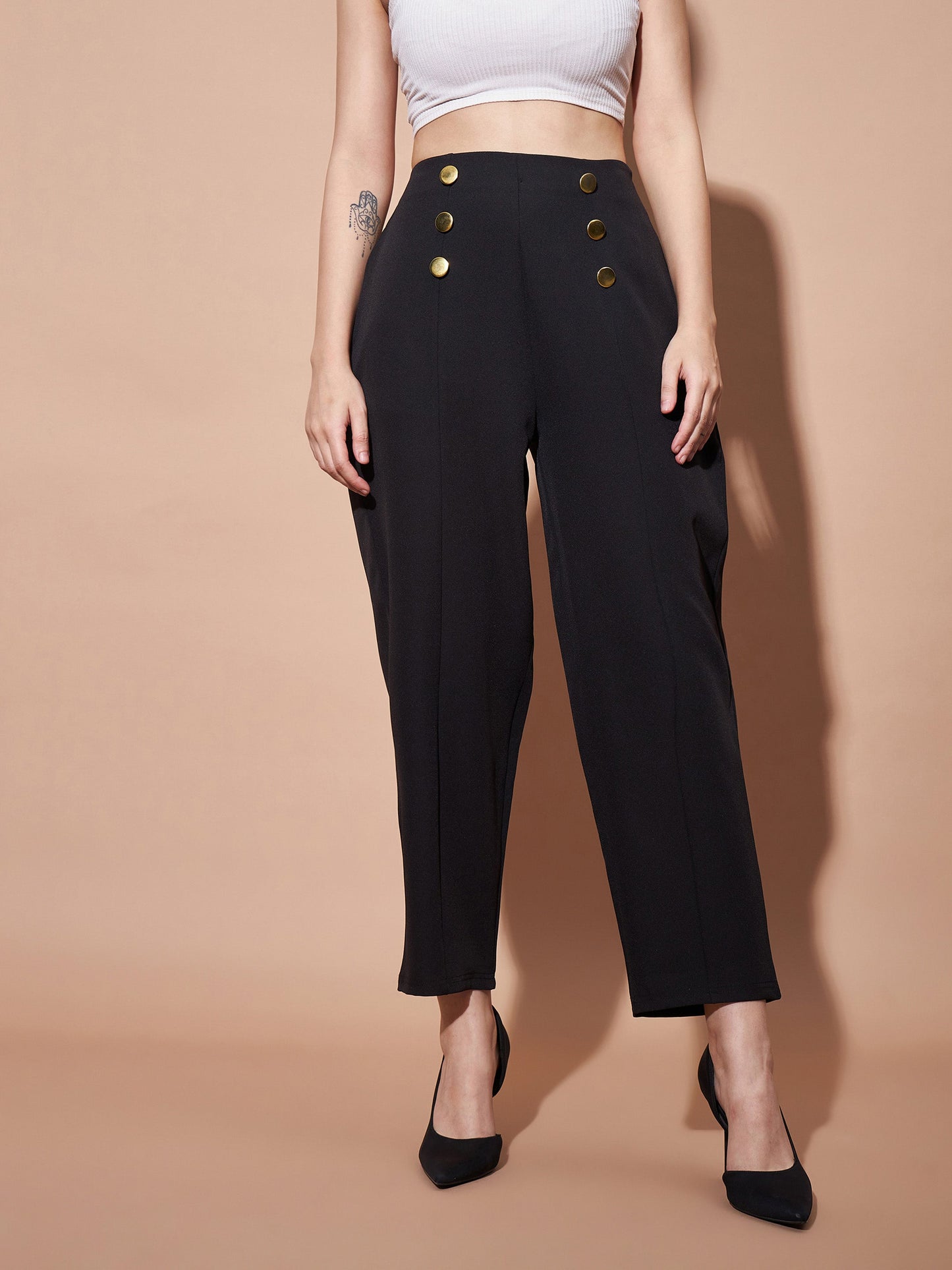 Black Front Darted Balloon Fit Pants
