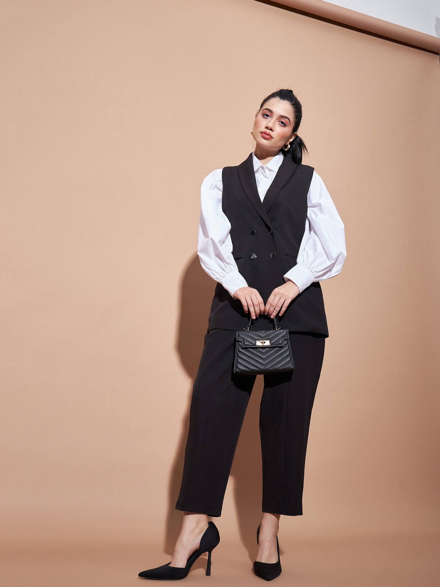 Black Front Darted Balloon Fit Pants