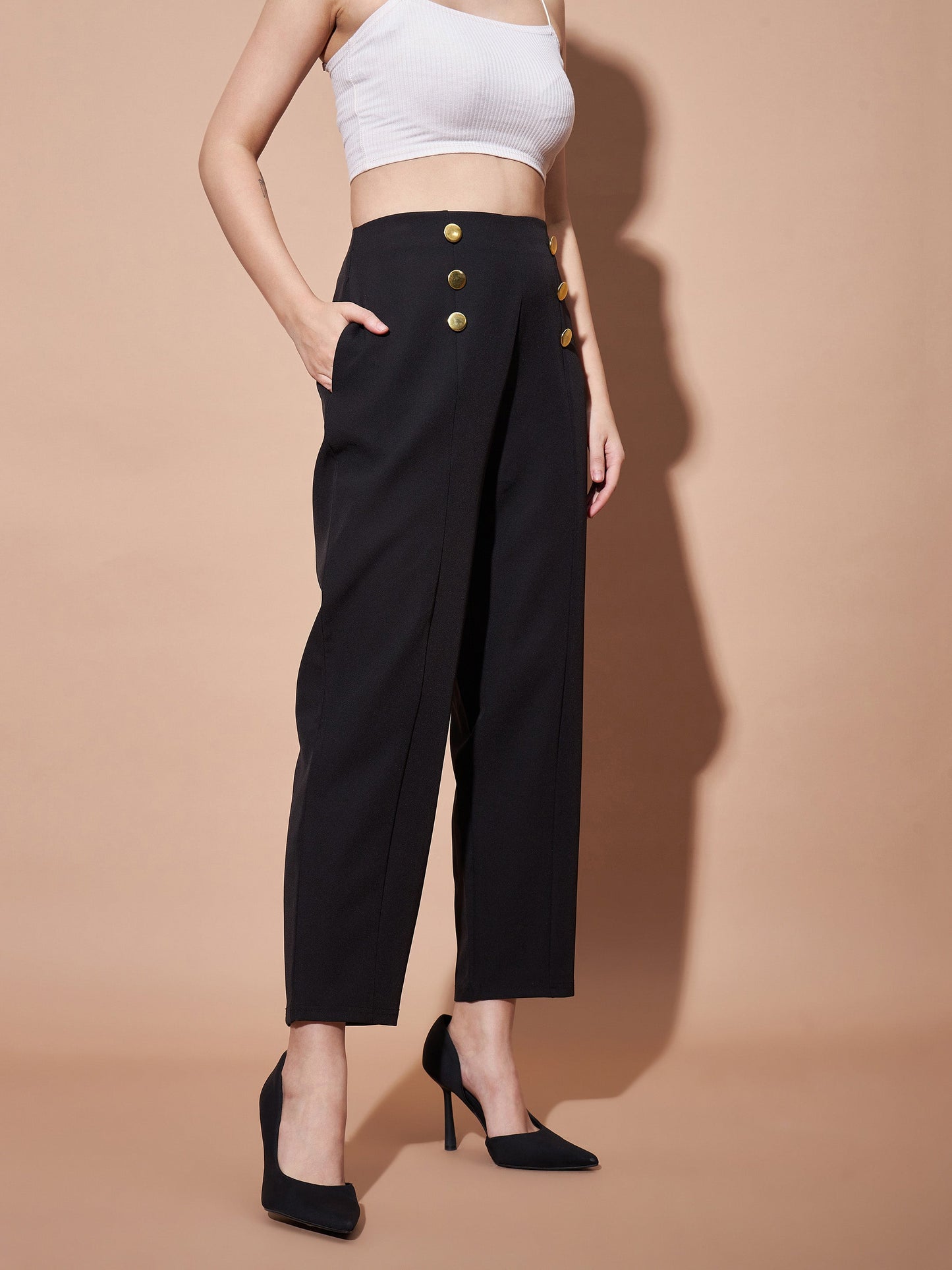 Black Front Darted Balloon Fit Pants