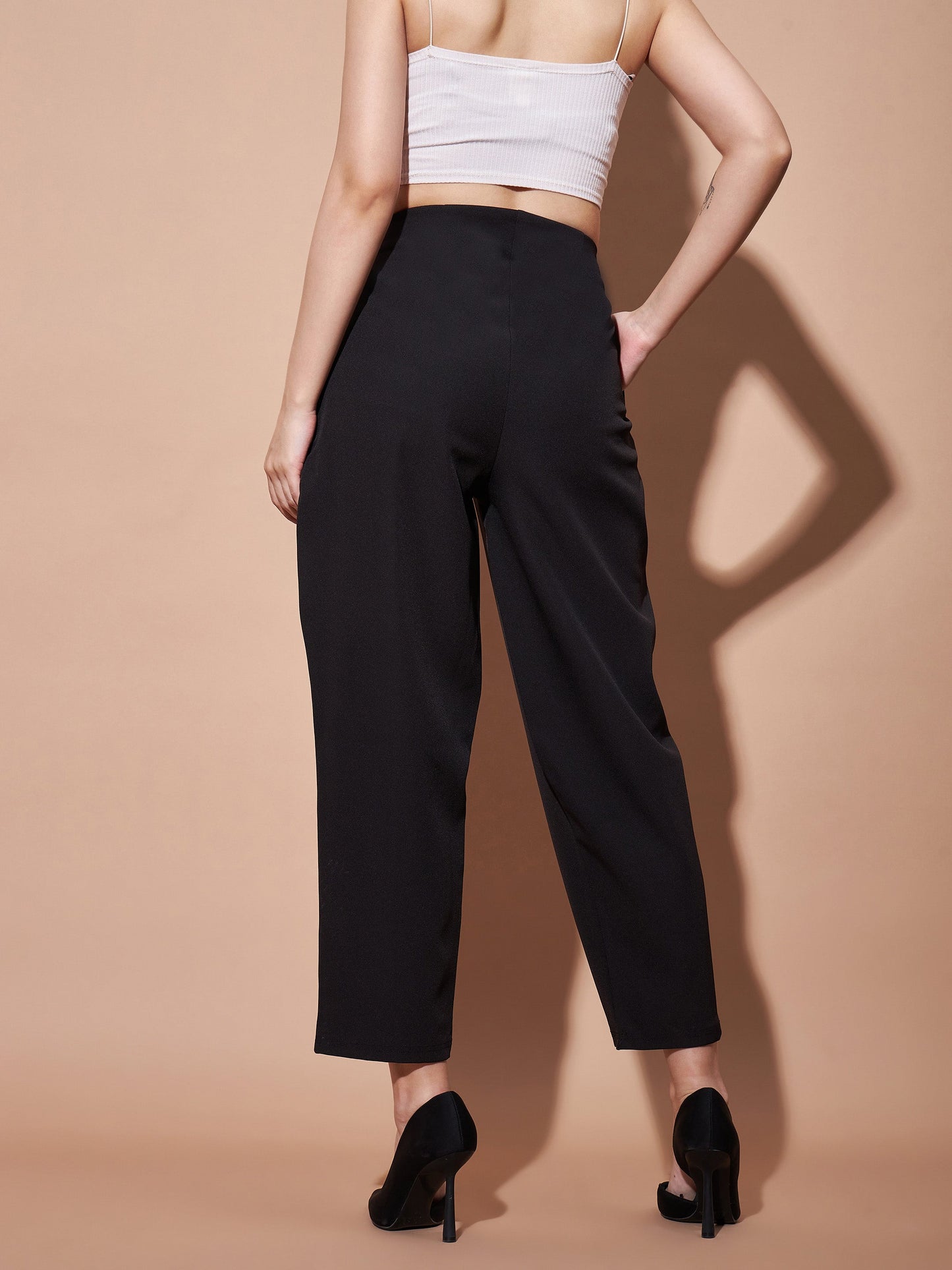 Black Front Darted Balloon Fit Pants