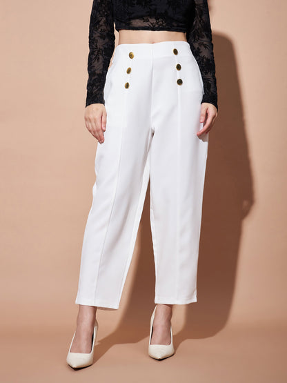 White Front Darted Balloon Fit Pants