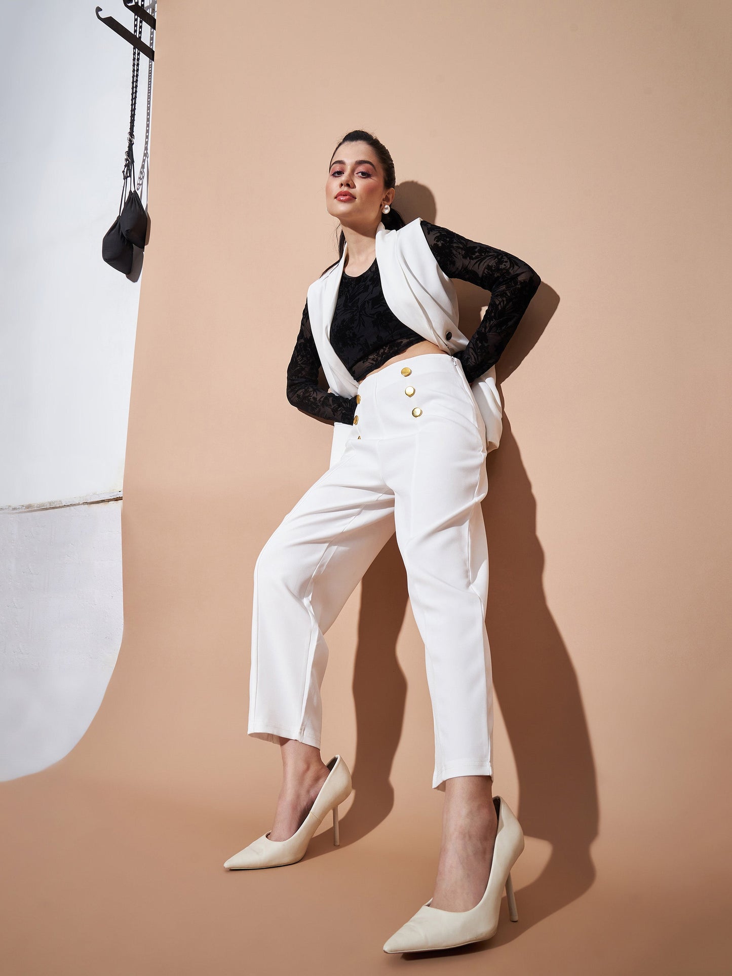 White Front Darted Balloon Fit Pants