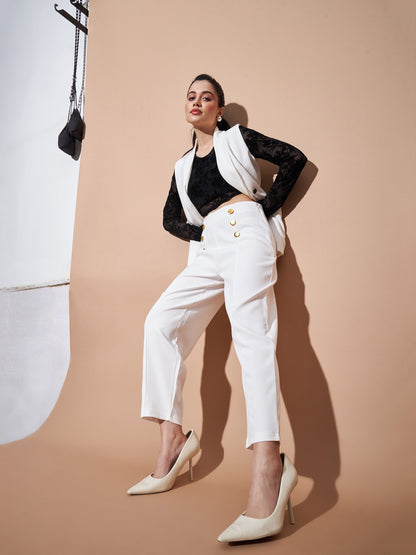 White Front Darted Balloon Fit Pants