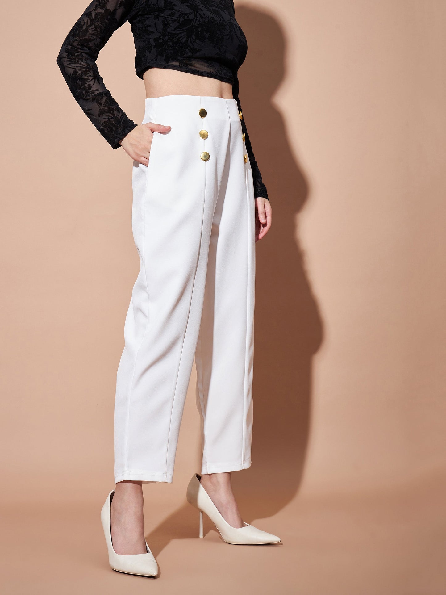 White Front Darted Balloon Fit Pants