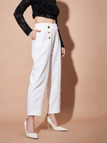 White Front Darted Balloon Fit Pants