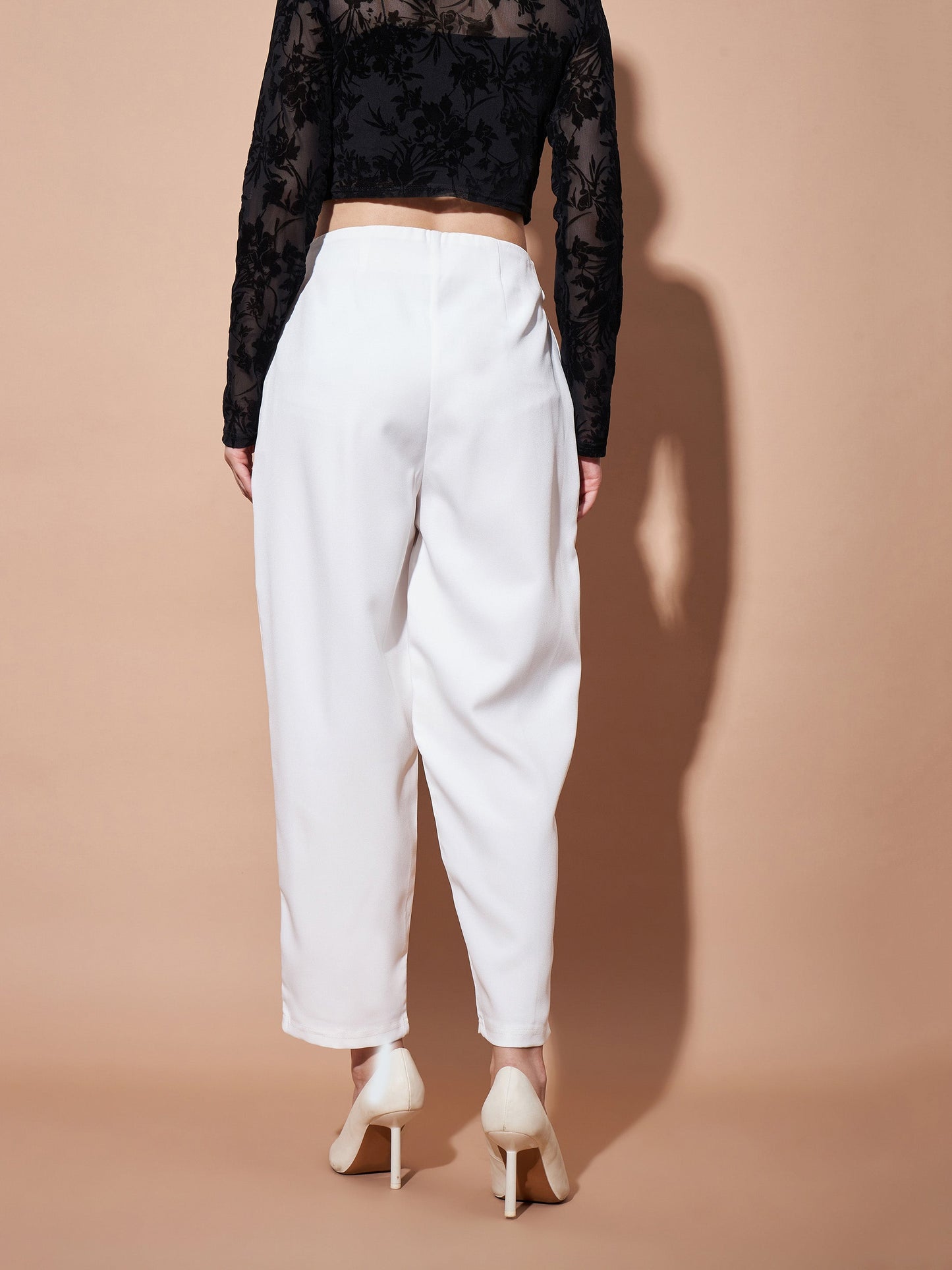 White Front Darted Balloon Fit Pants