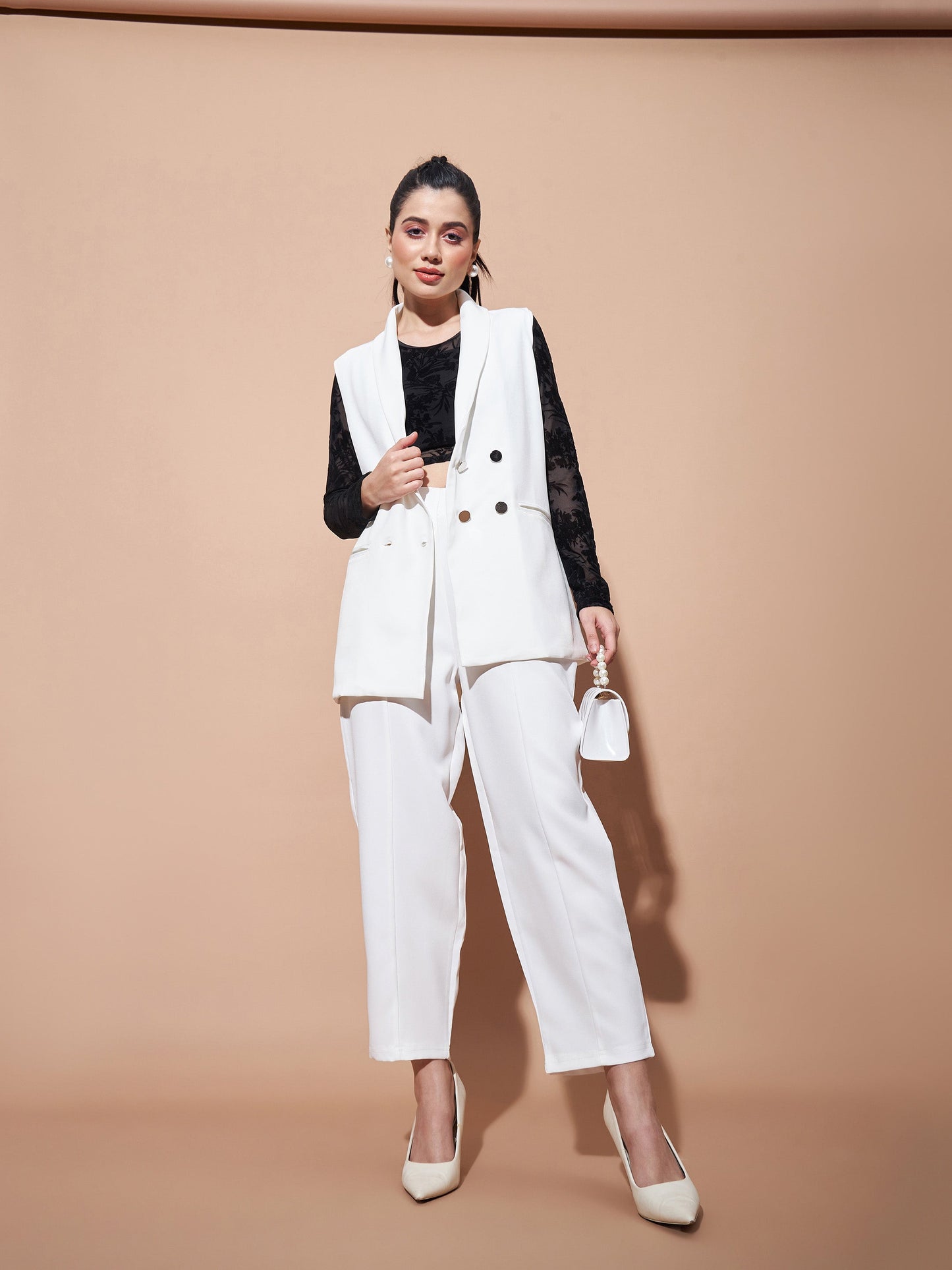 White Front Darted Balloon Fit Pants