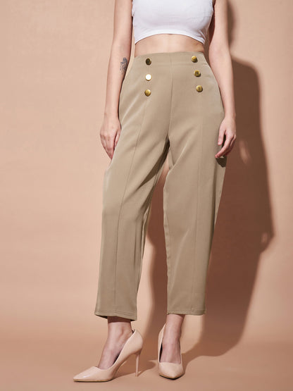 Beige Front Darted Balloon Fit Pants