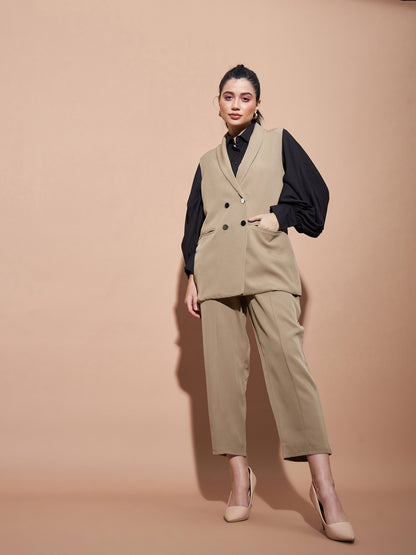 Beige Front Darted Balloon Fit Pants