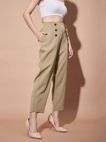 Beige Front Darted Balloon Fit Pants