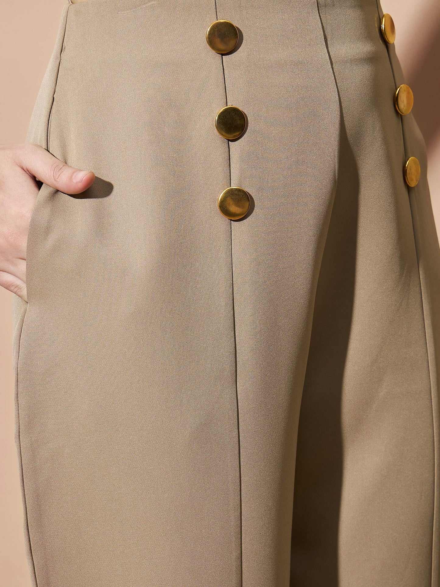 Beige Front Darted Balloon Fit Pants