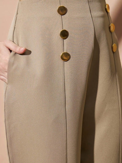 Beige Front Darted Balloon Fit Pants