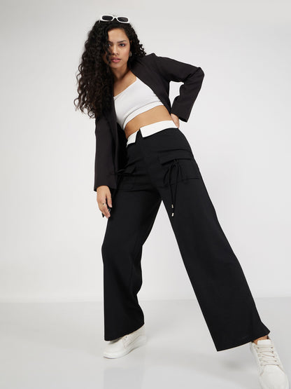 Black Contrast Waistband Cargo Pants