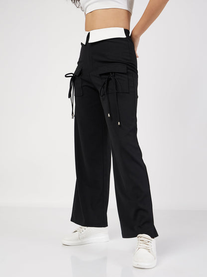 Black Contrast Waistband Cargo Pants