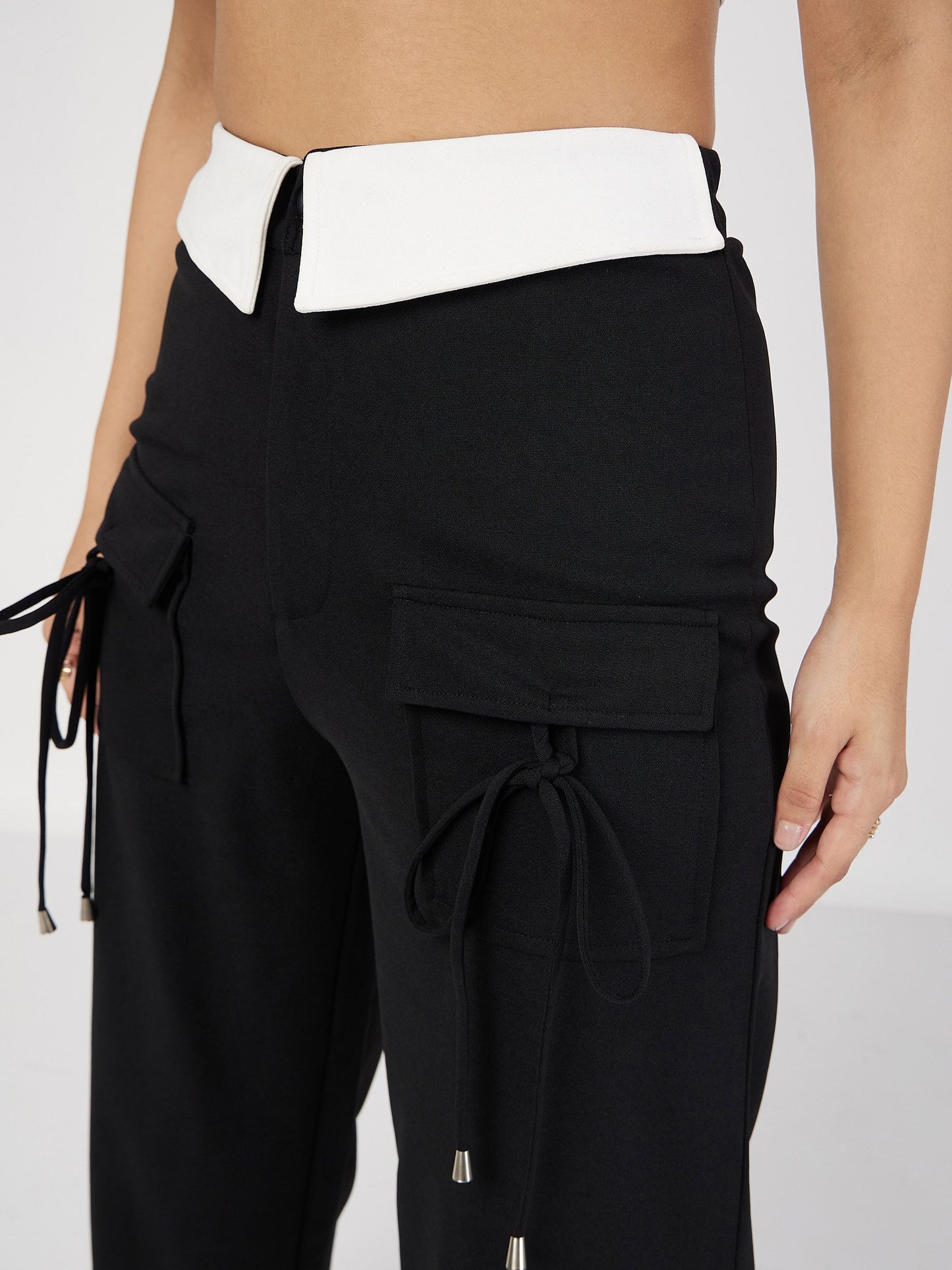 Black Contrast Waistband Cargo Pants