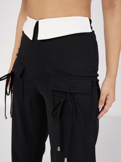 Black Contrast Waistband Cargo Pants