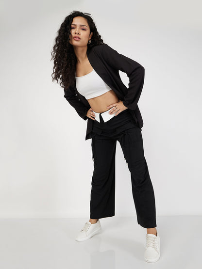 Black Contrast Waistband Cargo Pants