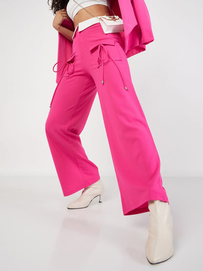 Pink Contrast Waistband Cargo Pants
