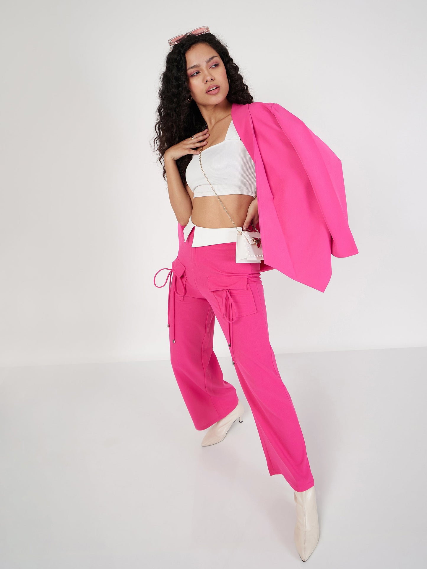 Pink Contrast Waistband Cargo Pants