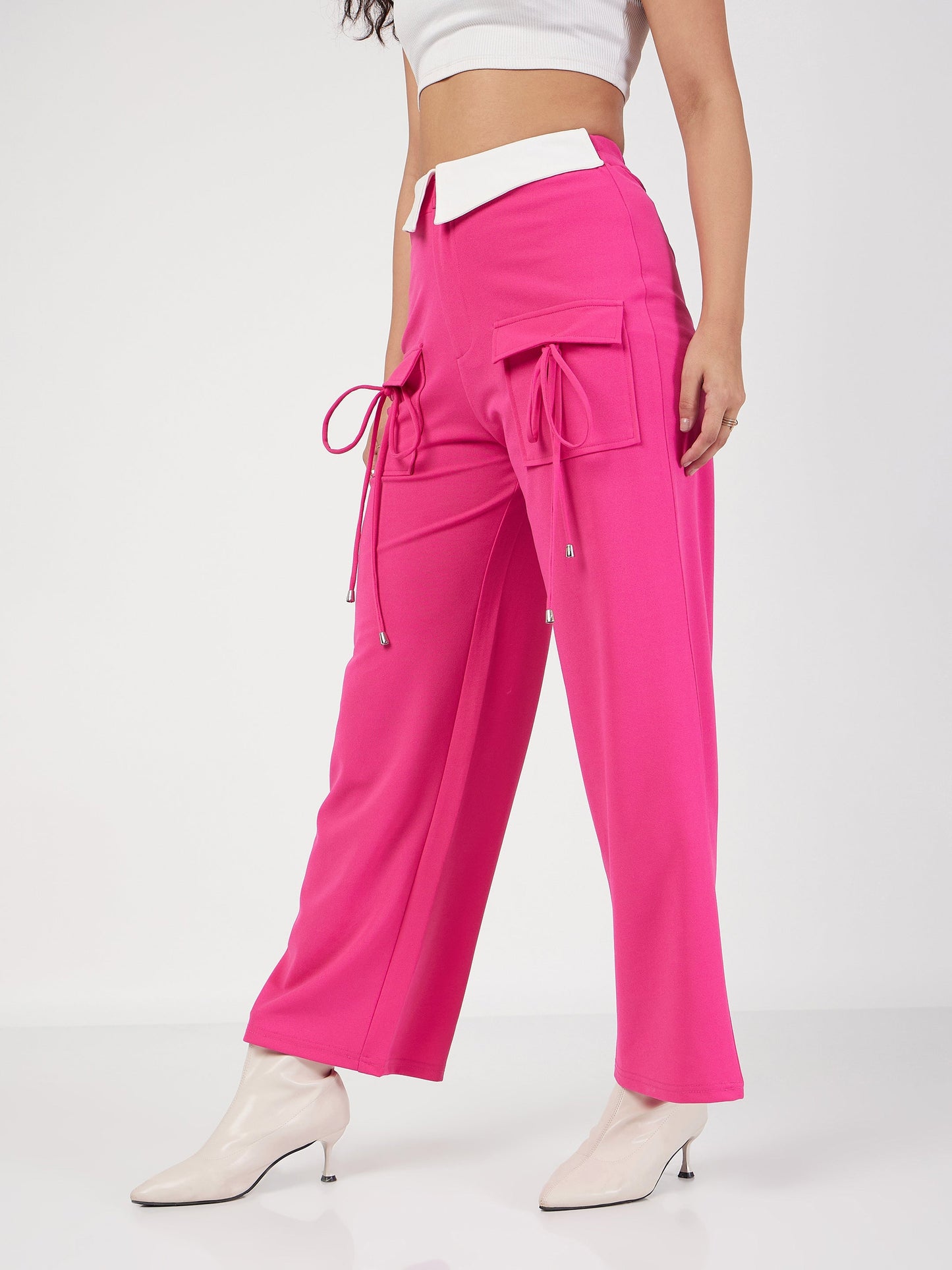 Pink Contrast Waistband Cargo Pants