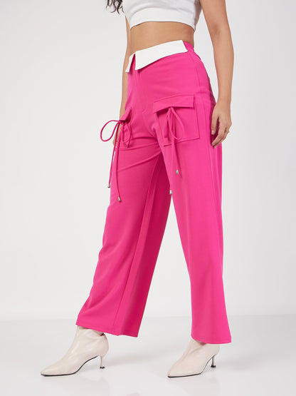 Pink Contrast Waistband Cargo Pants
