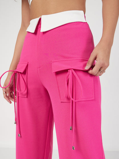Pink Contrast Waistband Cargo Pants
